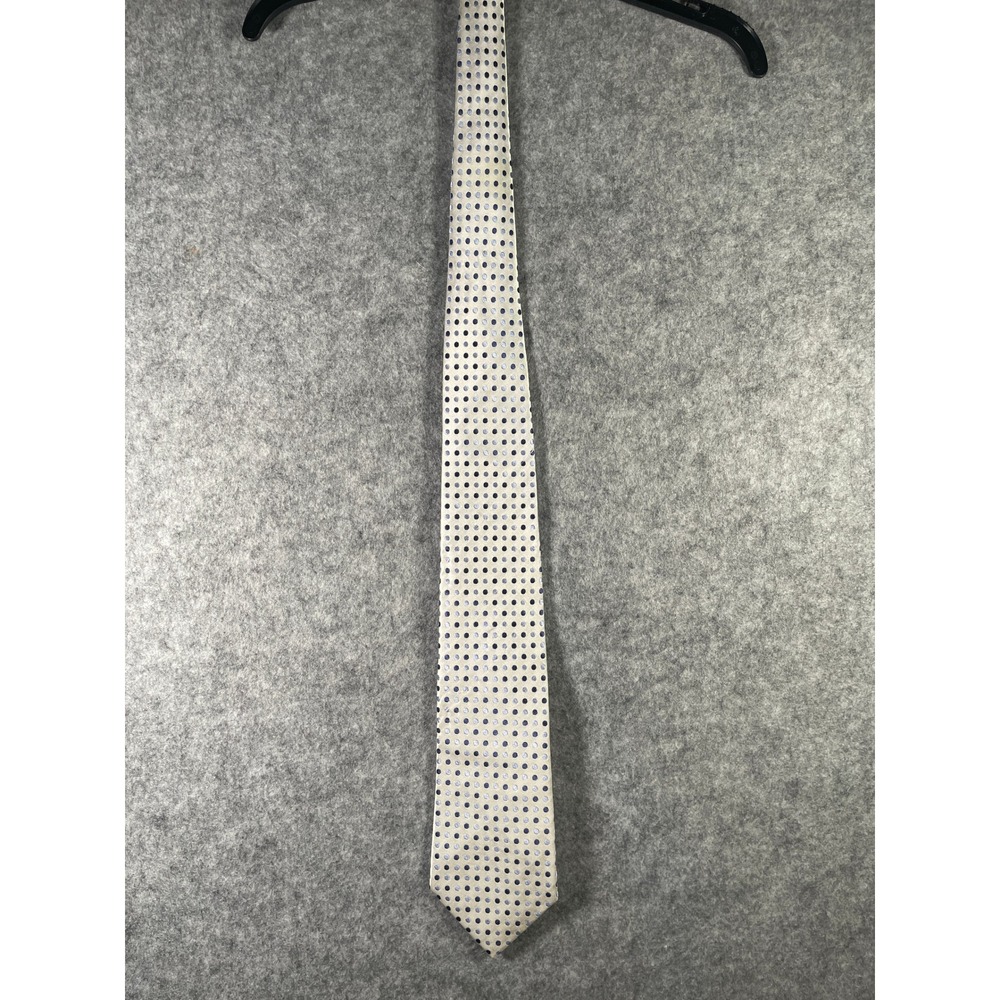Croft & Barrow Mens Silk Necktie Blue Polka Dot Stain Resistant Champagne Tan